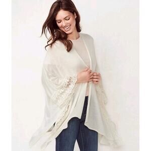 LC Lauren Conrad Ruana Cardigan OS Ivory Lace Trimmed Boho Fairy